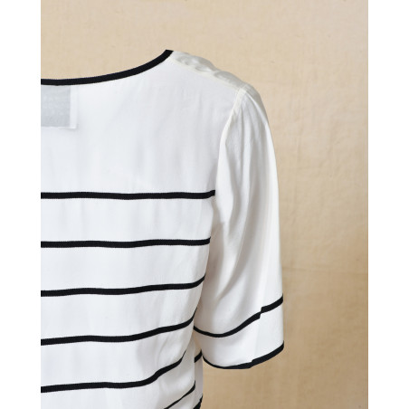 Top en soie blanc à fines rayures noires Edward Achour