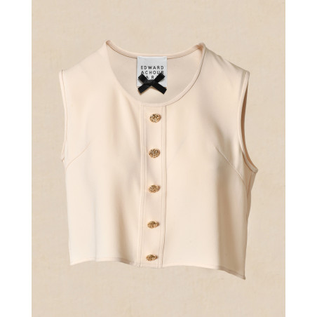Top beige sans manches à boutons décoratifs Edward Achour