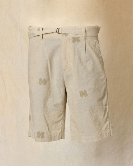 Bermuda à rayures et empiècements beige Ixos