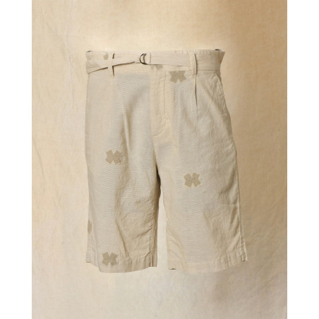 Bermuda à rayures et empiècements beige Ixos