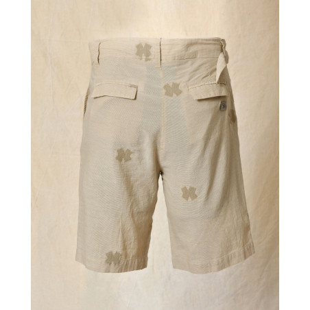 Bermuda à rayures et empiècements beige Ixos