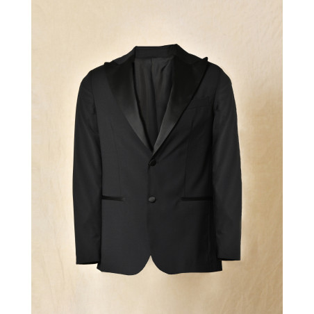 Costume bi-matière en laine noir RPL