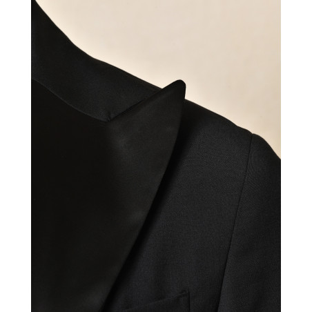 Costume bi-matière en laine noir RPL