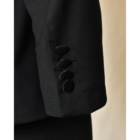 Costume bi-matière en laine noir RPL