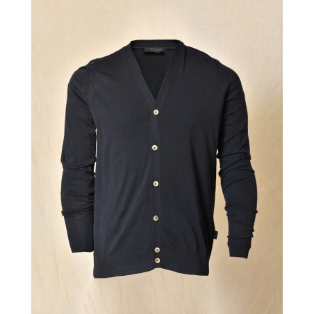 Cardigan en coton bleu marine col V Outfit