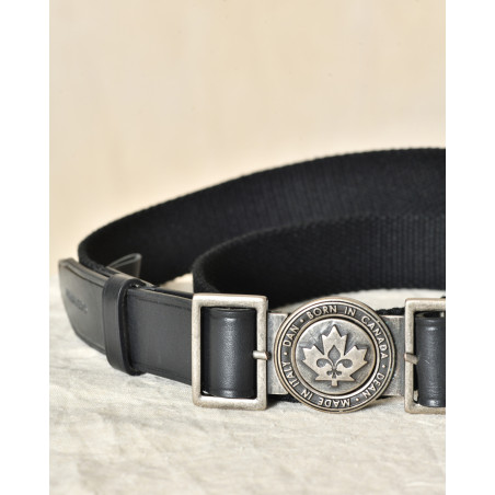 Ceinture noire en cuir à boucle métallique gravée Dsquared2