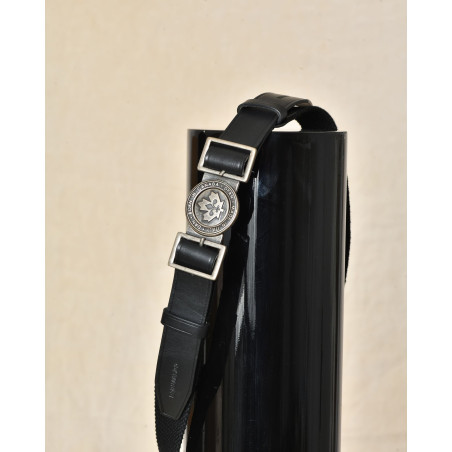 Ceinture noire en cuir à boucle métallique gravée Dsquared2