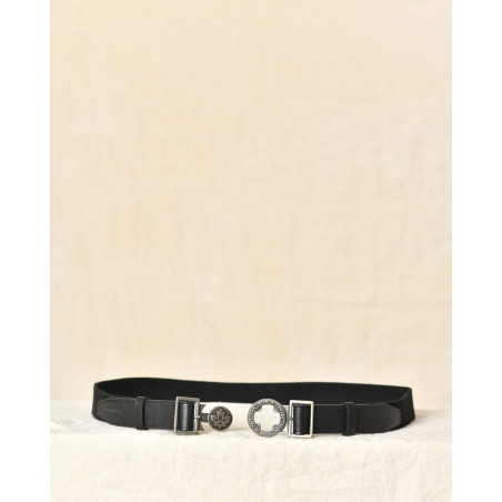 Ceinture noire en cuir à boucle métallique gravée Dsquared2