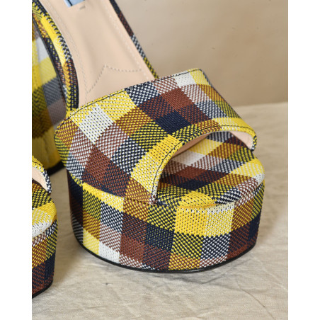 Sandales à plateforme imprimé carreaux Prada