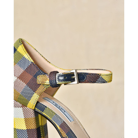 Sandales à plateforme imprimé carreaux Prada