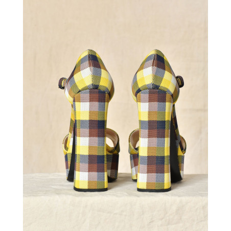 Sandales à plateforme imprimé carreaux Prada