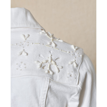 Veste en jean blanche à broderies Lorena Antoniazzi
