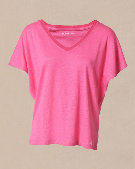 T-shirt à manches chauve-souris en lin rose Ma Petite Capsule