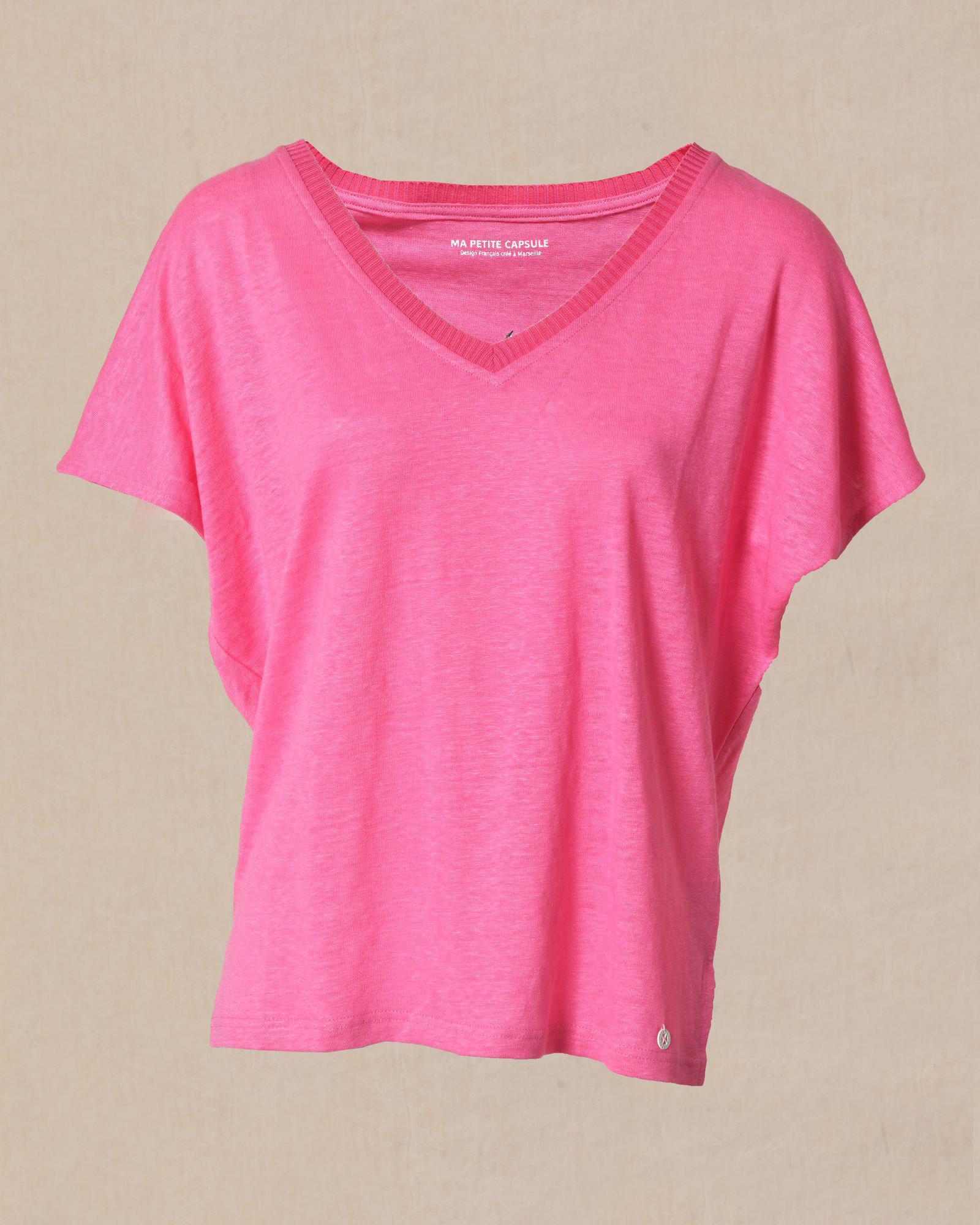 T-shirt à manches chauve-souris en lin rose Ma Petite Capsule