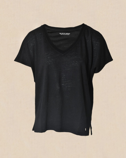 T-shirt à manches chauve-souris en lin noir Ma Petite Capsule