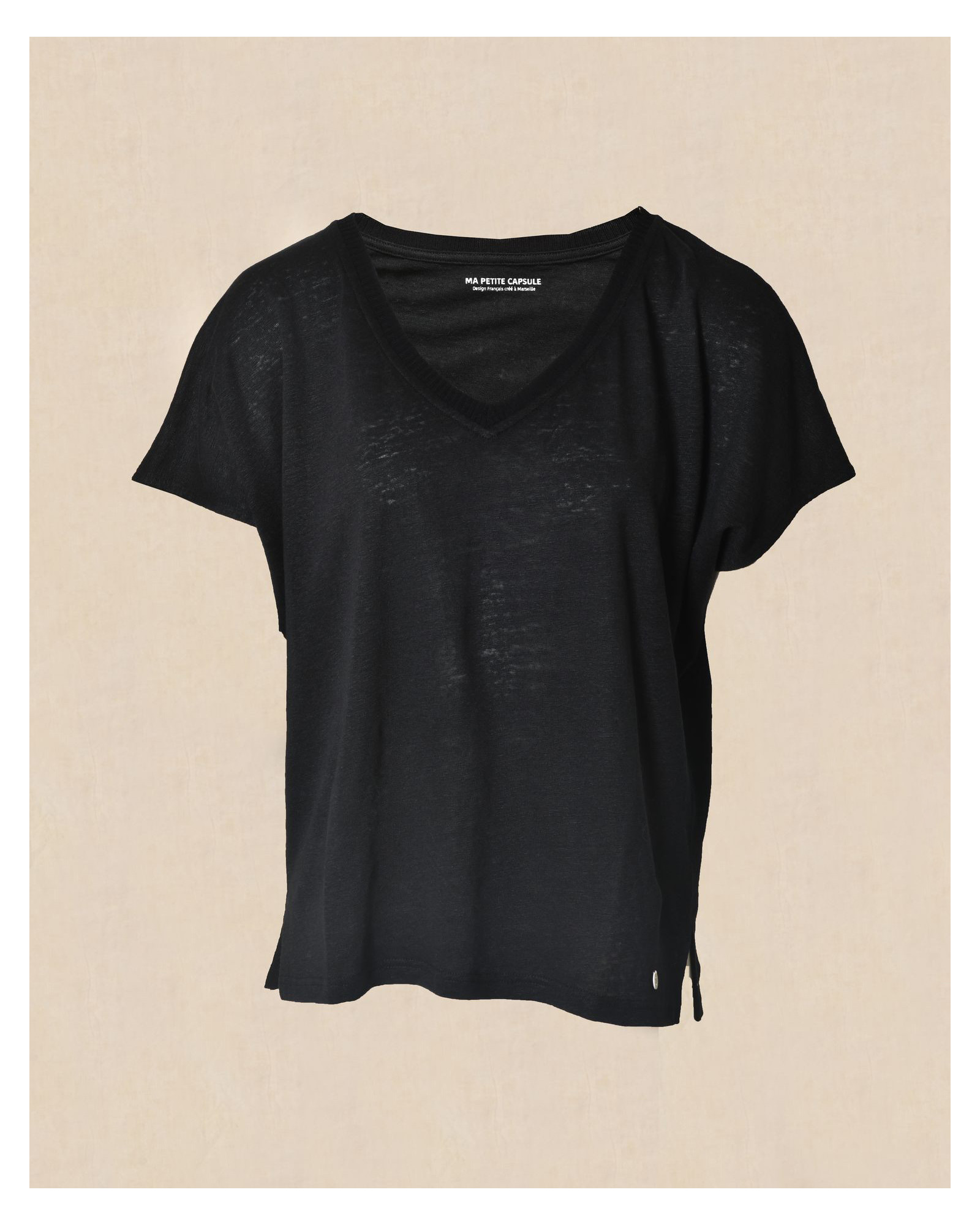 T-shirt à manches chauve-souris en lin noir Ma Petite Capsule