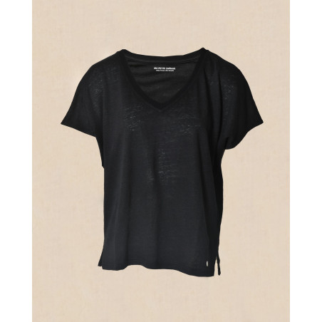 T-shirt à manches chauve-souris en lin noir Ma Petite Capsule