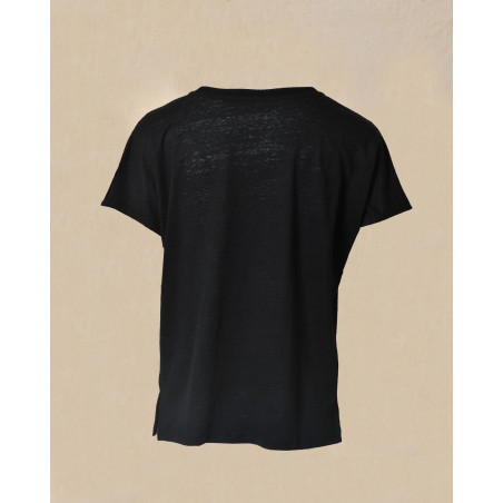 T-shirt à manches chauve-souris en lin noir Ma Petite Capsule