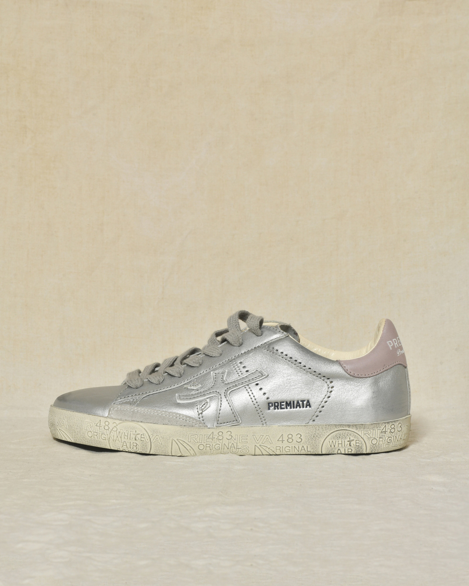 Baskets argentées en cuir métallisé Premiata