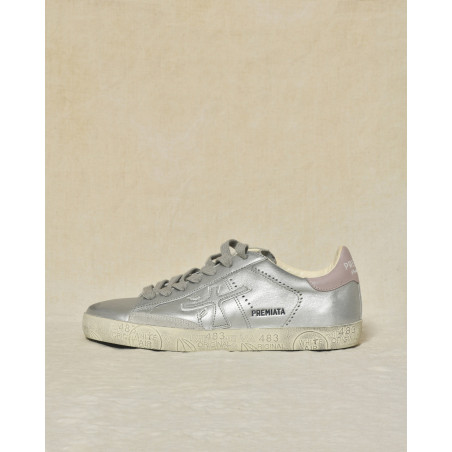 Baskets argentées en cuir métallisé Premiata