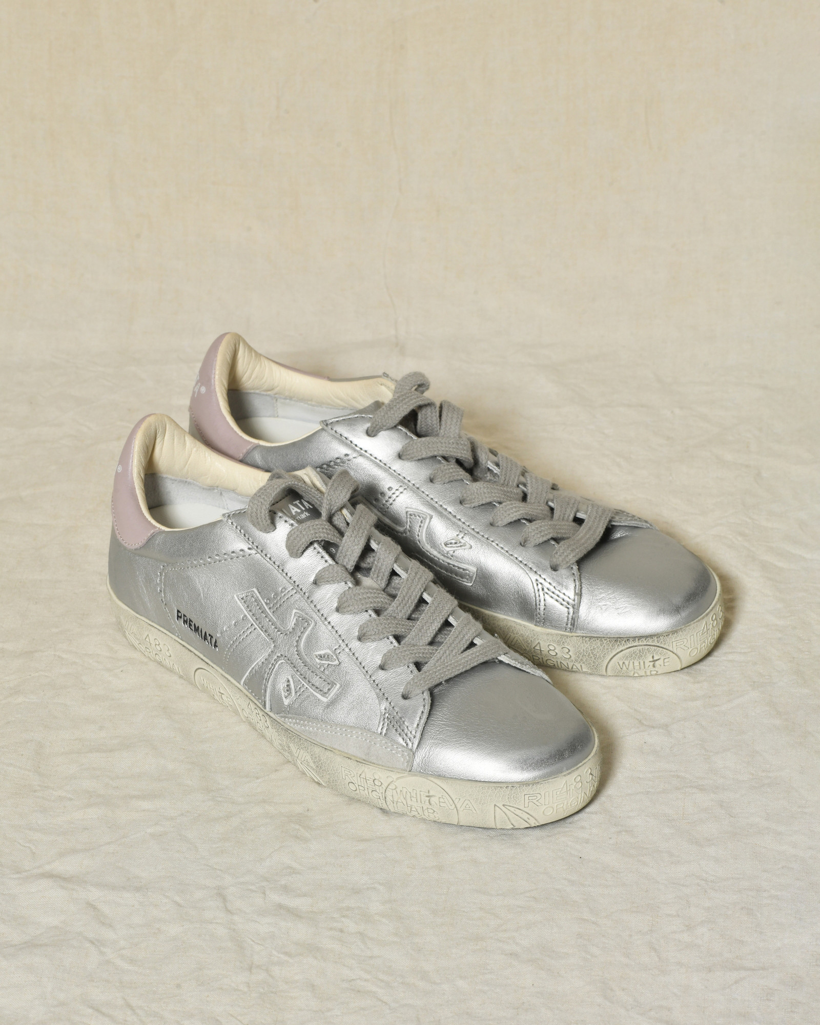 Baskets argentées en cuir métallisé Premiata