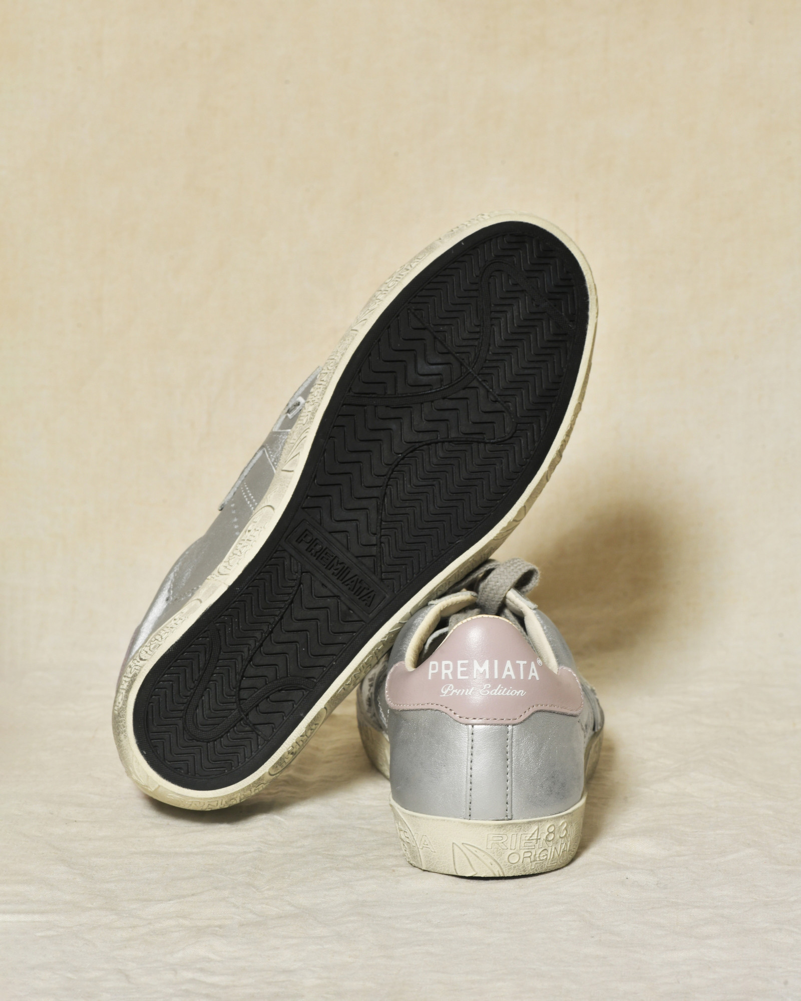 Baskets argentées en cuir métallisé Premiata