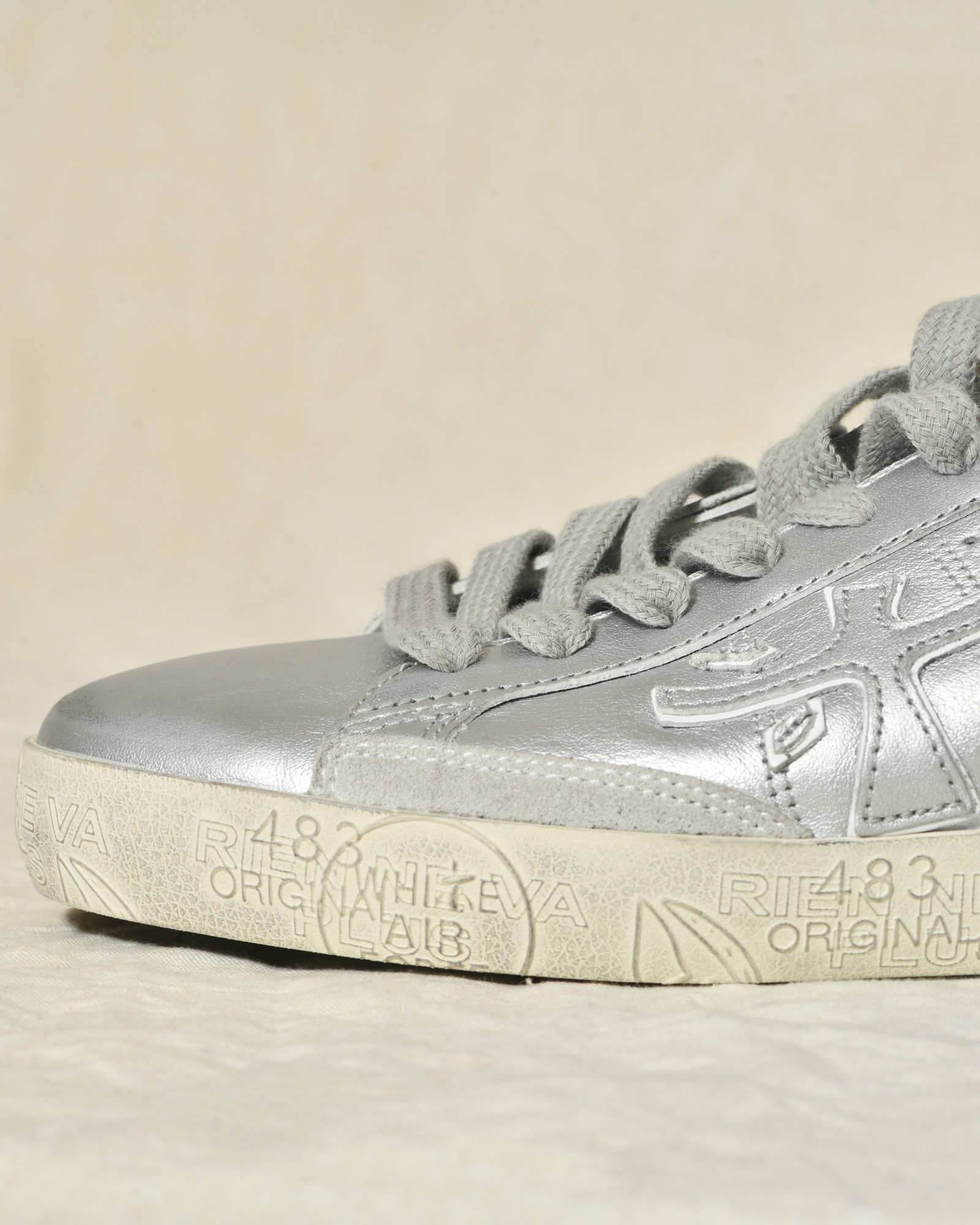 Baskets argentées en cuir métallisé Premiata