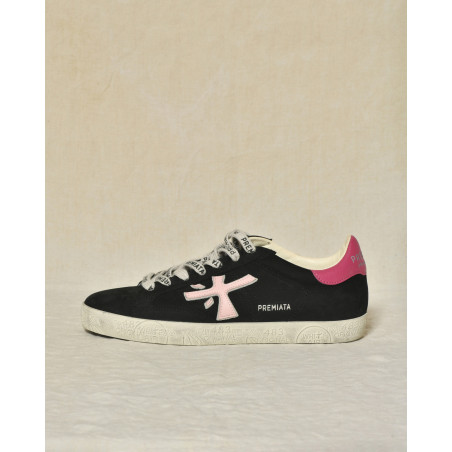 Baskets noires en cuir à talon fuchsia Premiata