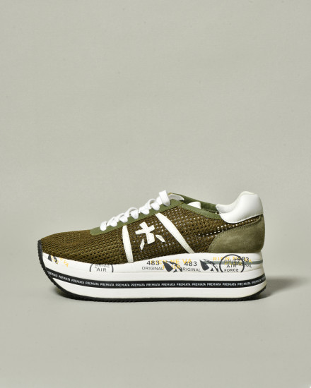 Baskets kaki effet résille à plateforme Premiata