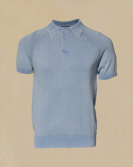 Polo à col boutonné bleu Bramante