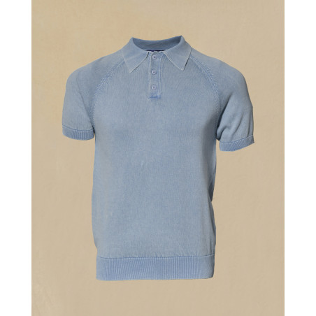 Polo à col boutonné bleu Bramante