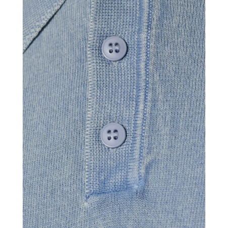 Polo à col boutonné bleu Bramante