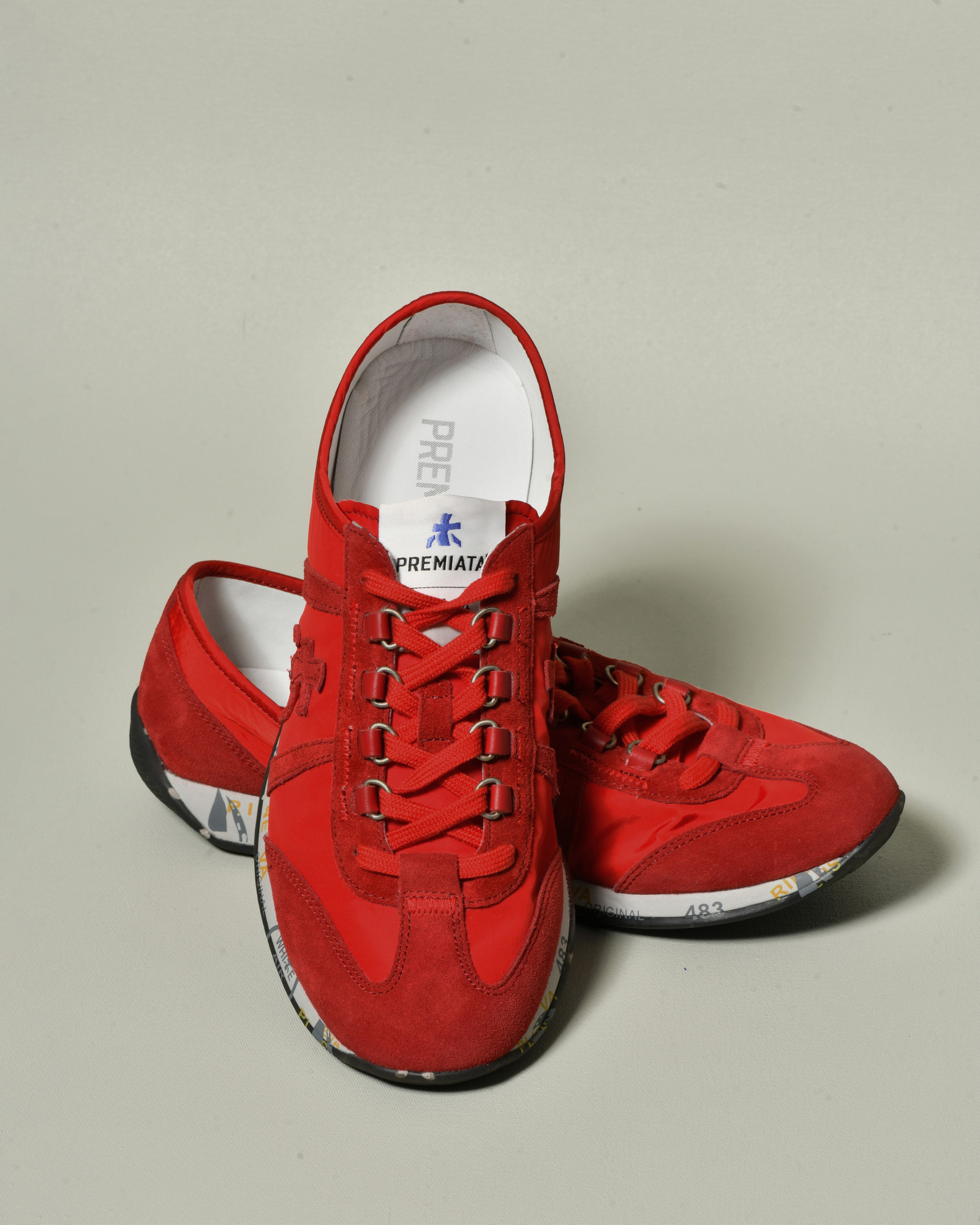 Sneackers à empiècements en daim rouge Premiata