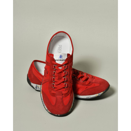 Sneackers à empiècements en daim rouge Premiata