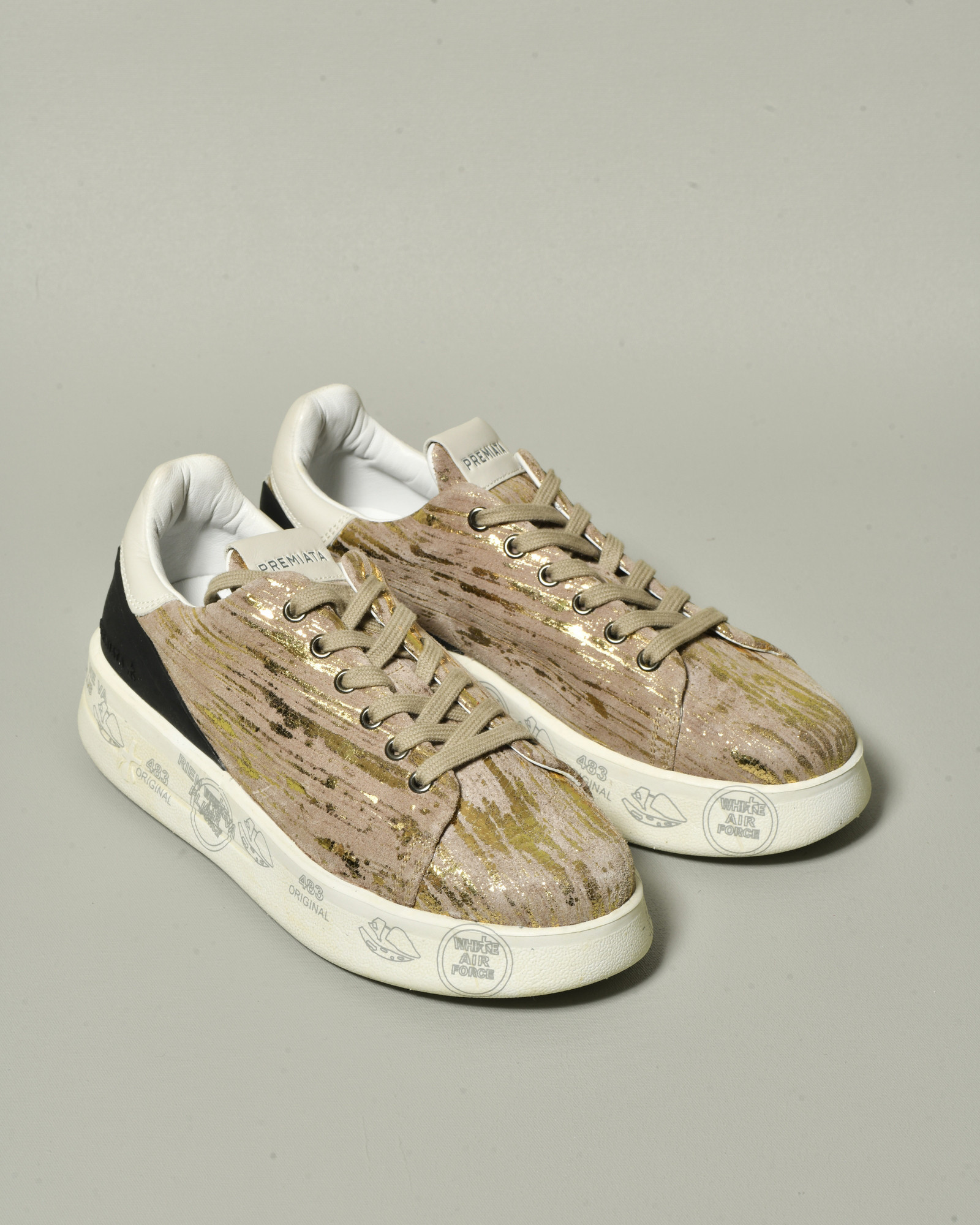 Baskets taupes à effets lamés dorés Premiata
