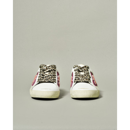 Baskets en cuir blanc et empiècements pailletés roses Premiata