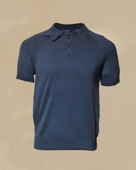 Polo à col boutonné bleu foncé Bramante
