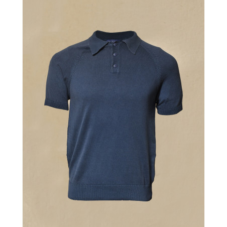 Polo à col boutonné bleu foncé Bramante