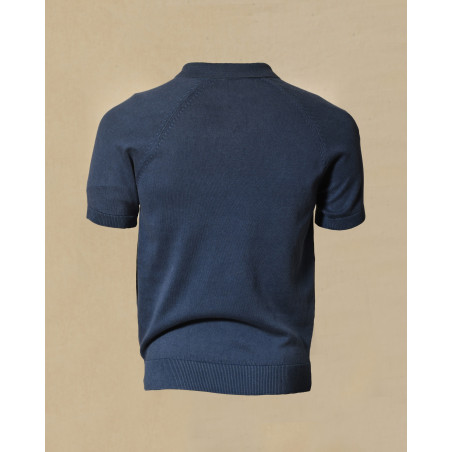 Polo à col boutonné bleu foncé Bramante