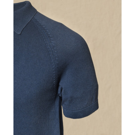 Polo à col boutonné bleu foncé Bramante