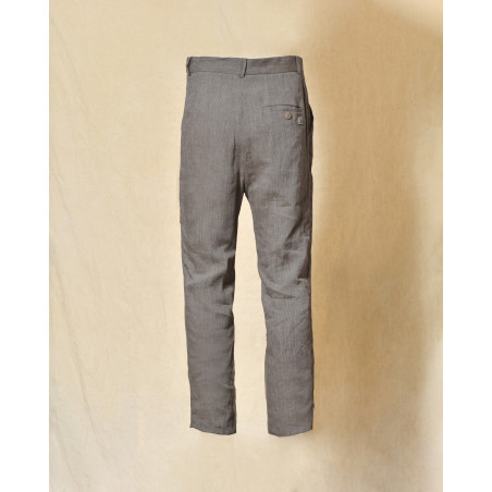 Pantalon en lin gris à rayures Ixos