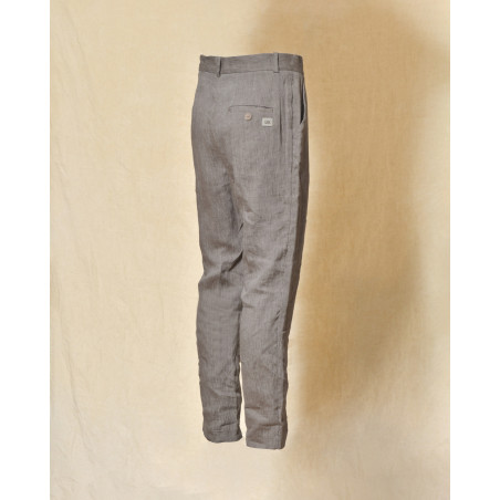 Pantalon en lin gris à rayures Ixos