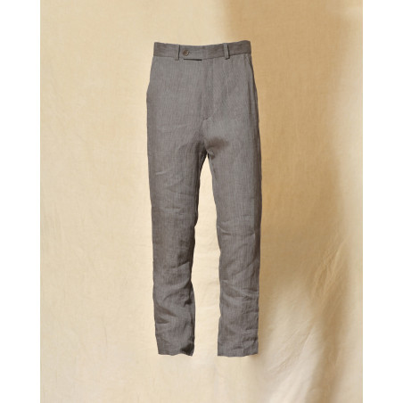 Pantalon en lin gris à rayures Ixos