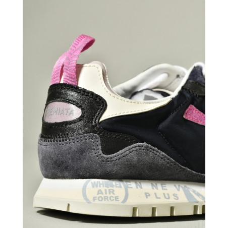 Baskets bleu marine à logo rose pailleté Premiata