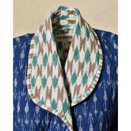 Veste sans manches matelassée bleue à motifs ikat V.de.Vinster