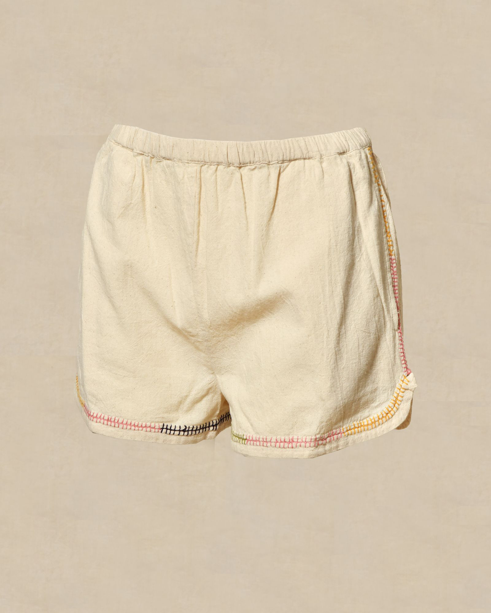 Short en coton beige à couture multicolore V.de.Vinster