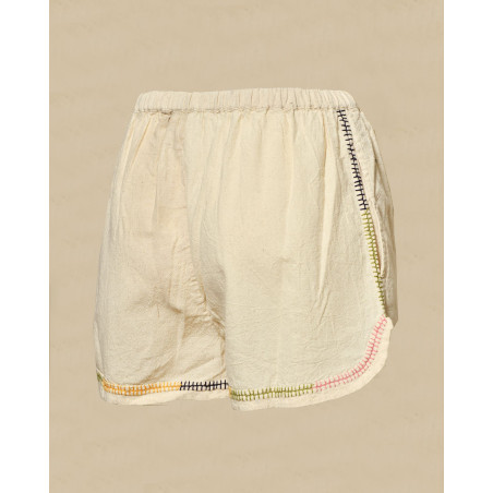 Short en coton beige à couture multicolore V.de.Vinster