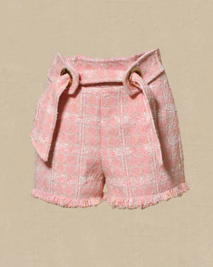 Short en tweed rose avec ceinture Edward Achour