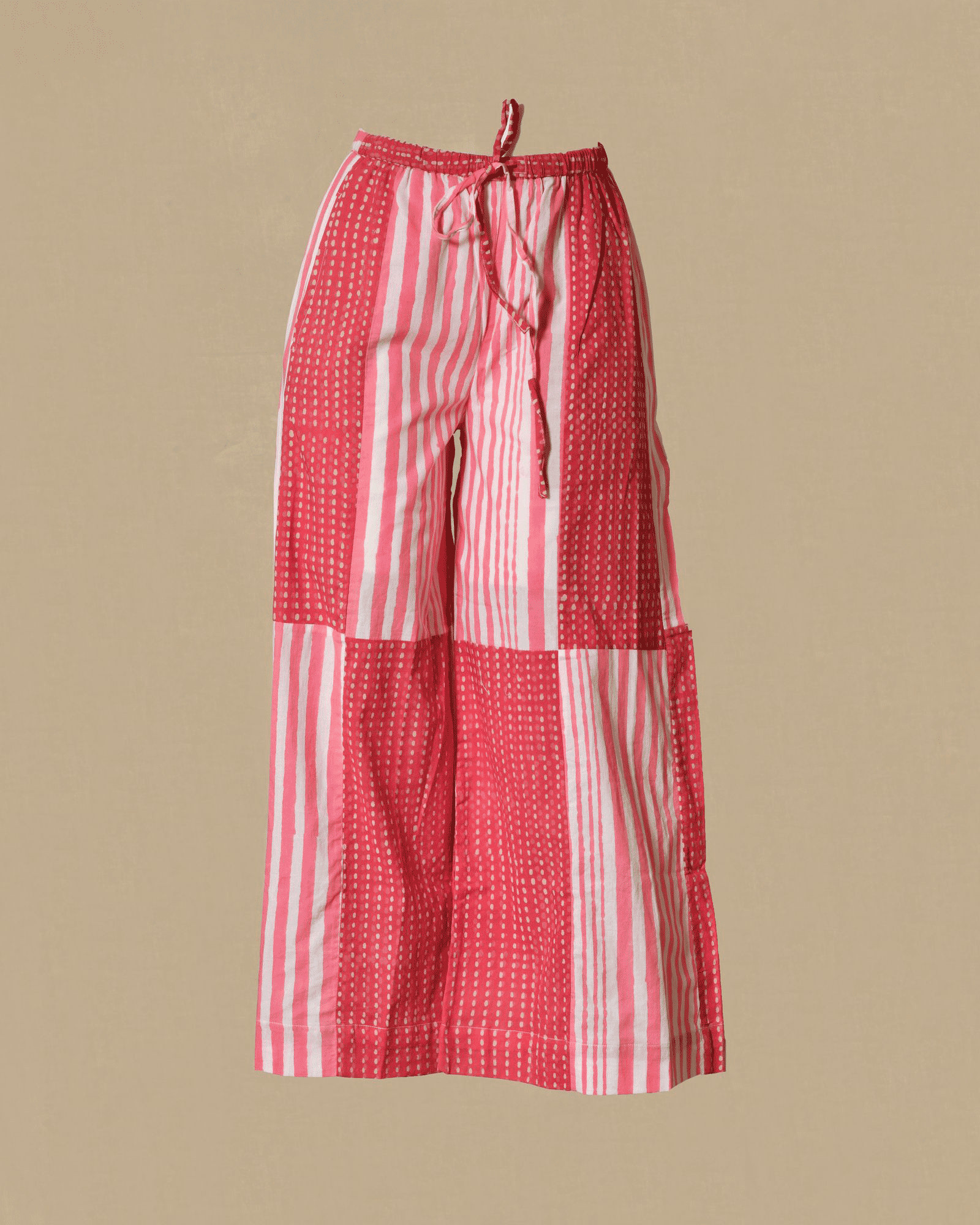 Pantalon patchwork rose à rayures et pois V.de.Vinster