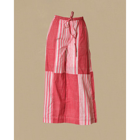 Pantalon patchwork rose à rayures et pois V.de.Vinster
